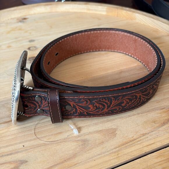 Ariat Dark Brown Rhinestone Filagree Leather Western Belt and Buckle main image 9